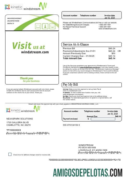 imprimível Modelo de fatura de serviços públicos da USA Windstream Holdings, Inc. em formatos Word e PDF